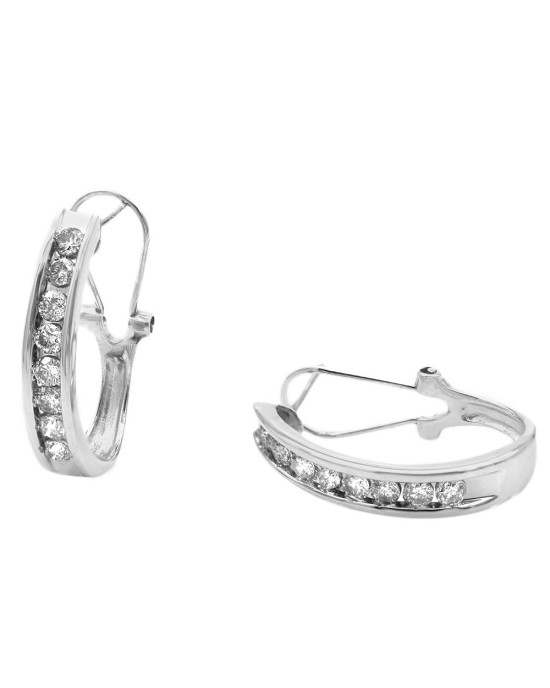 Diamond J Hoop Earrings in White Gold
